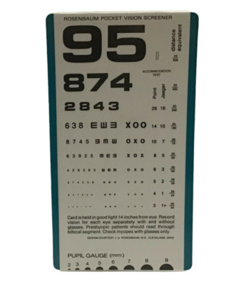 Rosenbaum Pocket Vision Screener Plastic Card 3.5'' x 6.25'' Vintage