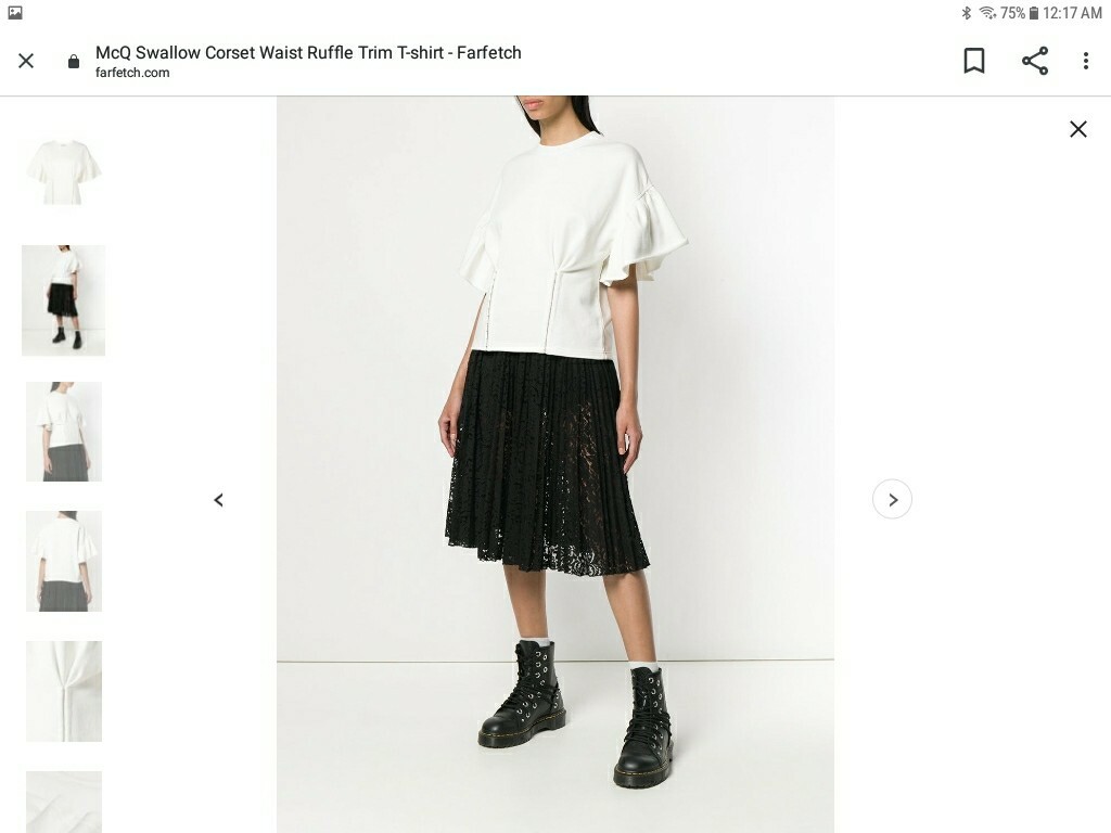 トップス McQ ALEXANDER MCQUEEN frill shirts MCQ ALEXANDER McQueen Swallow Corset Waist Ruffle Trim T