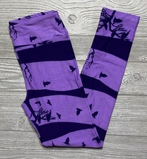 NEW LulaRoe OS Halloween Haunted House Bats Leggings Purple Stripes
