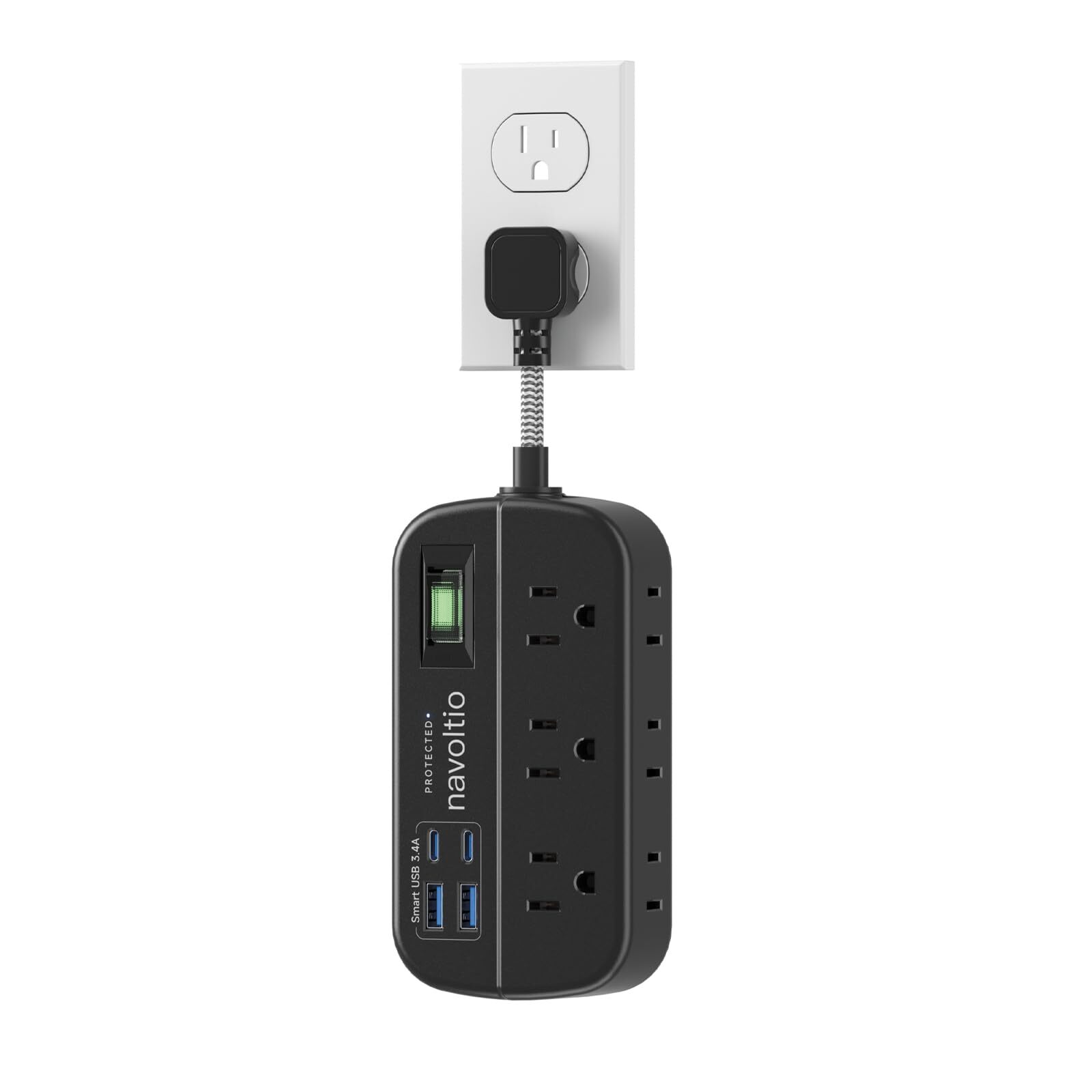 Short Extension Cord Surge Protector 6 AC Outlets with 4 USB Fast Charge 5V/3...-image