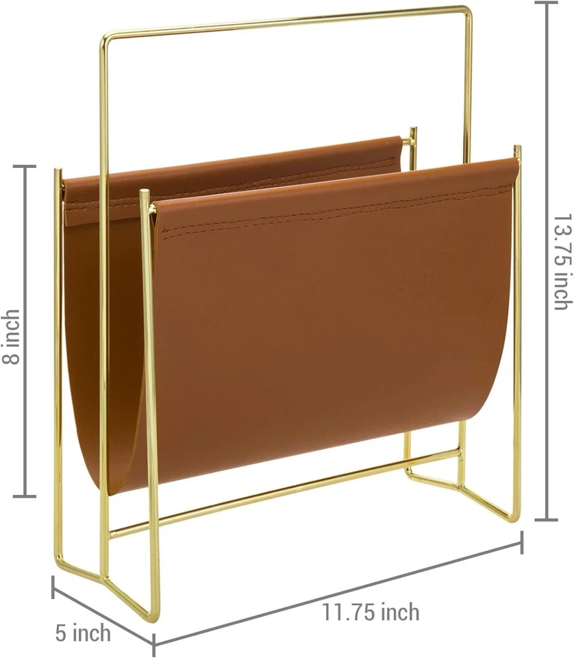 Eslinga moderna para cargador de alambre de metal chapado en latón y cuero sintético caramelo Foto 4 de 4