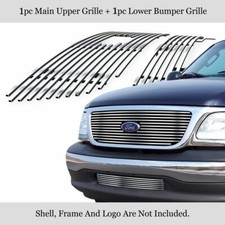 Combo de parrilla de tocho de cromo inoxidable para Ford F-150 2001-2003 Harley Davidson