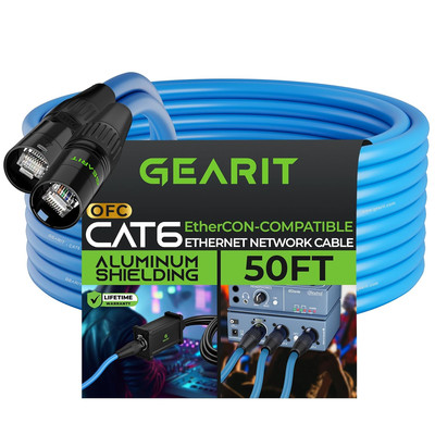 CAT6 Ethernet Cable, Ethercon-Compatible (50 Feet) RJ45 Connectors for Pro Audio