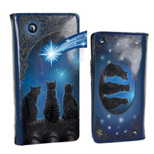 Image of Nemesis Now Wish Upon A Star 3 Black Cats Night Sky Blue Embossed Purse 18.5cm