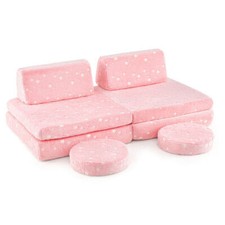 Modular Kids Play Couch Set Glow in the Dark with Portable Handles-Pink - Color: