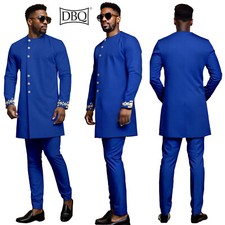 Men's 2 Piece Suit Gold Button Single Breasted Jacket Pants Set African Clothes