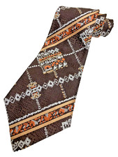 Vintage Necktie 1970's Swing Wide Neck Tie Brown Bohemian Yellow Stripe