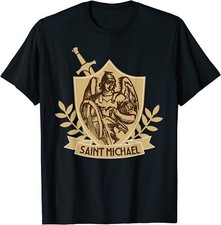 NEW! St Saint Michael Catholic Archangel Shield Warrior T-Shirt - MADE IN USA