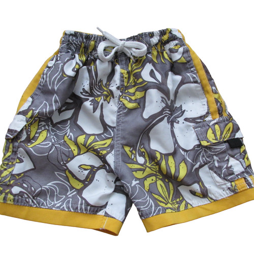 Primativ Surf Co Swim Trunks Toddler Boys Size 24M Yellow Gray Elastic Bottoms