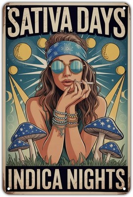 Sativa Indica Days Nights Hippie Girl  Tin Metal Signs Home Décor 8x12
