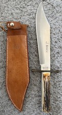 VTG KA-BAR OLEAN NY 8001 ST BONE HANDLE J. BOWIE KNIFE & LEATHER SHEATH 14”