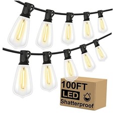 LED Outdoor String Lights 100FT Patio Lights with 100FT-Warm White Black Wire