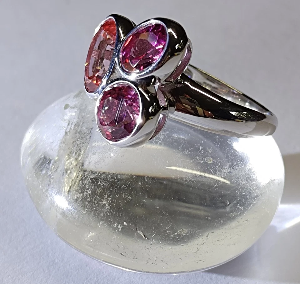 TOPASRING GR20(ca62)925/-SILBER Rhodiniert, 3x Pink Topas  sehr Selten - Bild 2 von 4