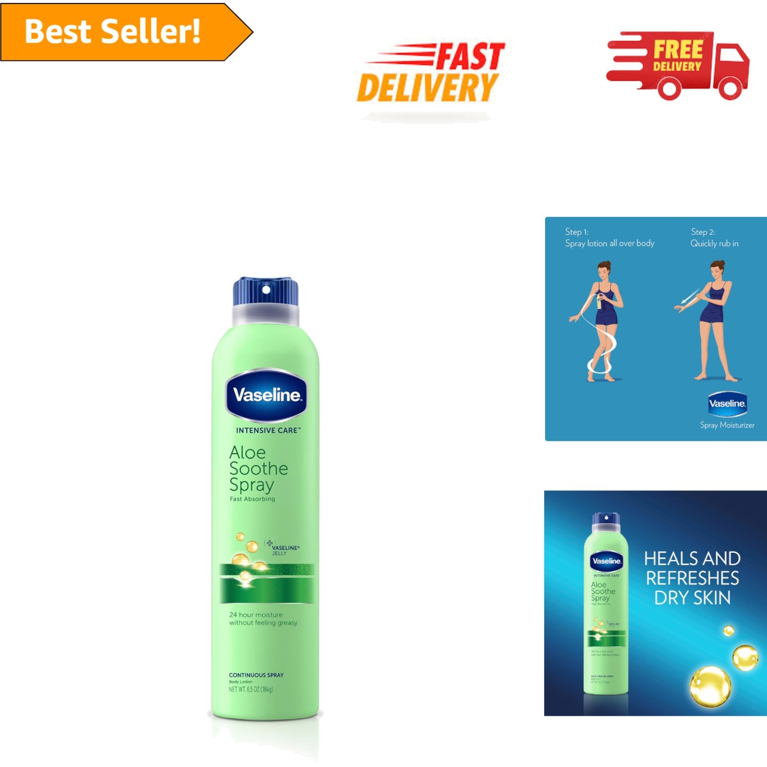 Quick-Absorbing 6.5 Oz Vaseline Aloe Soothe Spray for Dry, Sensitive Skin