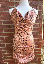 BOOHOO PINK BLACK ANIMAL PRINT SATIN COWL NECK BODYCON MINI DRESS US 8