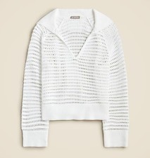 J.Crew Crochet Sailor Collar Sweater Cotton Nautical Preppy White XL NWT