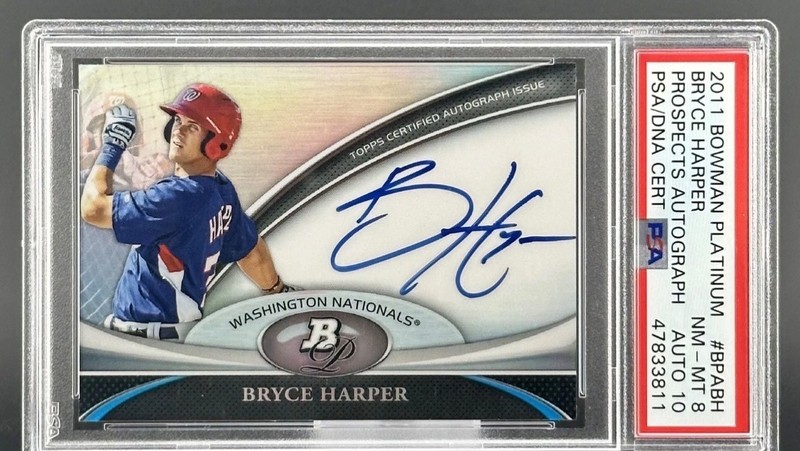 BRYCE HARPER 2011 BOWMAN PLATINUM PROSPECTS ROOKIE #BPA-BH PSA 8 AUTO 10 Q6995