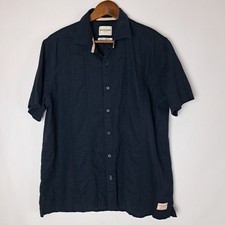 Scotch  Soda Shirt Mens Large Blue Linen Blend Button Up Short Sleeve Pleated