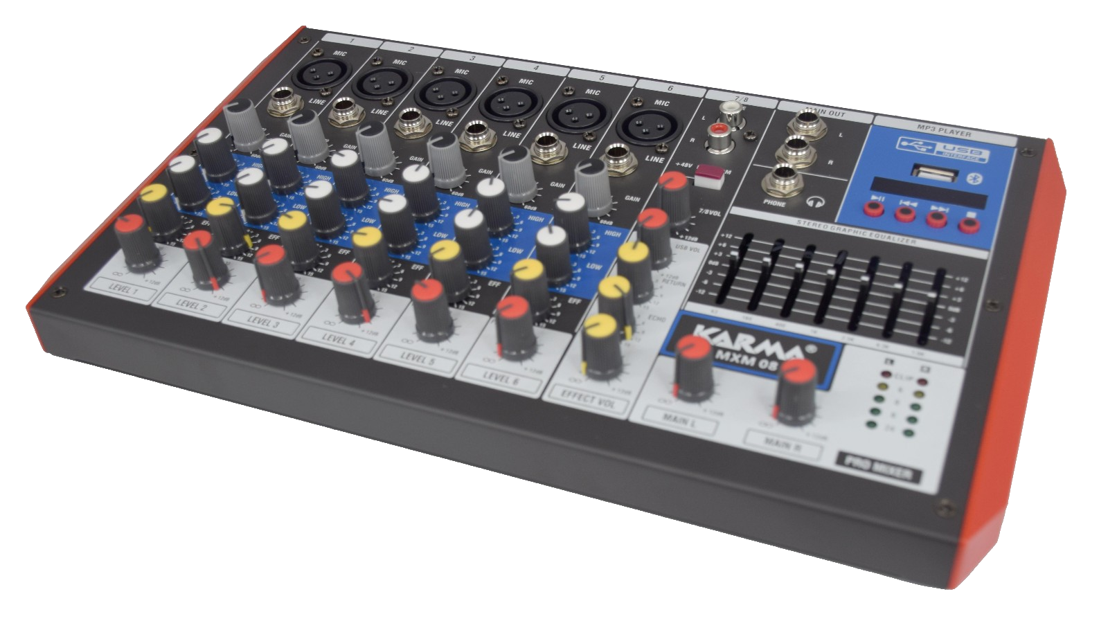 Mixer 8 Canali Audio Microfonico Bilanciato 6 Line o Mic 1 Rca 1 Digitale EQ Xlr