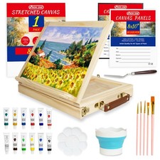 Portable Tabletop Easel Set, 24-Piece Art Kit with Canvas Boards  Stretched ...