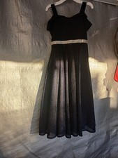 Girls' Fit  Flare Long Black Party Dress Sleeveless Sweetheart Glitter Belt