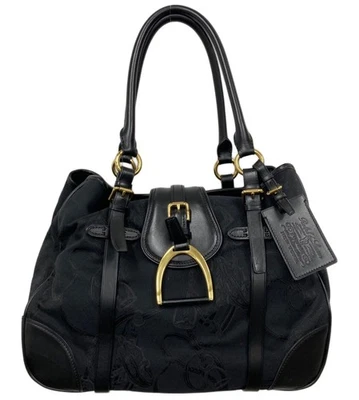 Sac à main RALPH LAUREN en toile de cuir noir - Photo 1/4