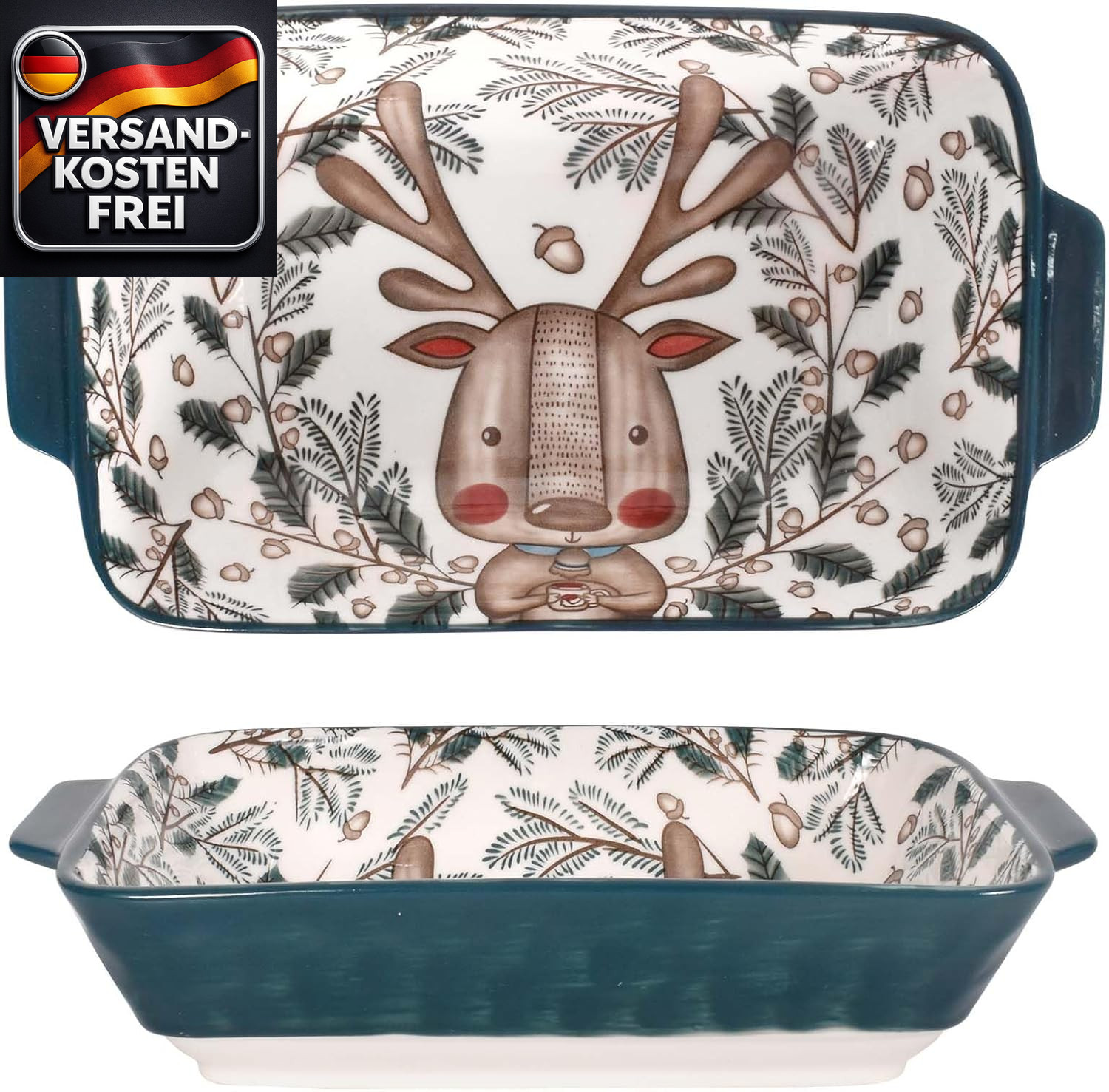 Auflaufform Keramik rechteckig mit Griffen für Lasagne Kuchen Töpfe Tapas 1 Stüc