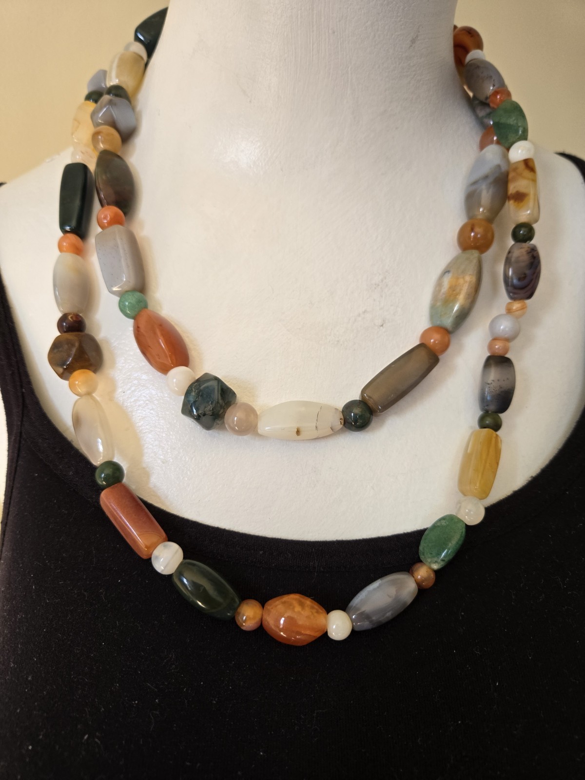 Agate Beaded Statement Necklace Long - image 1