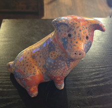 Multicolor Patchwork Pig Ceramic Figurine Glossy 3D Effect Small 4 in