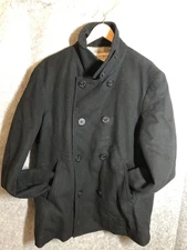 J Crew Peacoat Coat Mens XL Black Double Breasted Winter Jacket Anchor Button