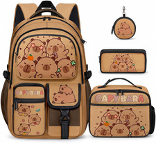 Capybara Backpack for Girls, 4Pcs Capybara Boys Backpack with Lunch Box and Penc