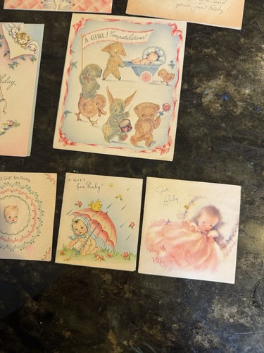 29 Vtg 40s Greeting Cards New Parents BABY Girl 1st Birthday Used Lot - Picture 4 of 12