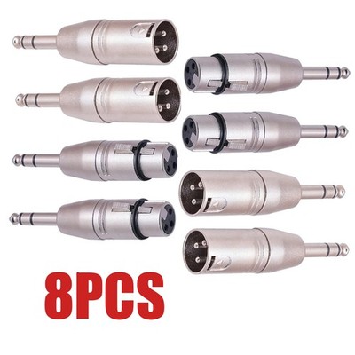 1/4'' TRS to XLR Adapter 8 Pack, 4 Pairs Male and Female 6.35mm, Silver
