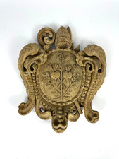 Antikes Wappen Bischof Barock Holz Geschnitzt Kartusche Relief Schild Ornament