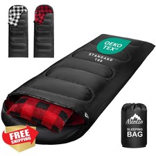 MEREZA Adult Flannel Sleeping Bag XL 30 Degree Cold Weather Camping Pillow