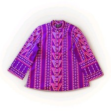 Bob Mackie Wearable Art Button Up Mandarin Blouse Purpl Sz M Geometric Western