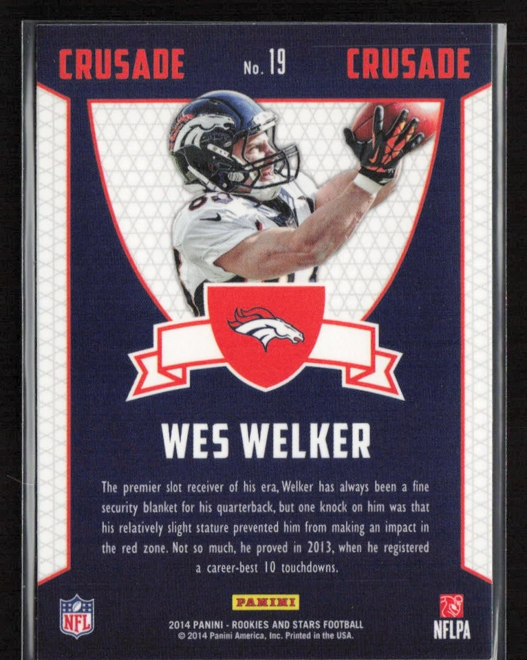 Wes Welker 2014 Panini Rookies & Stars #19 Crusade Blue Denver Broncos - Image 2 of 2
