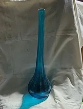 Mid Century Wayne Husted Blenko Bottle Vase Turquoise 