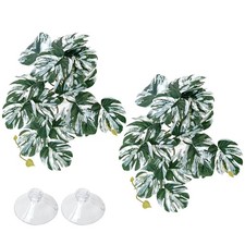 Reptile Plants with Suction Cup Amphibian Habitat Decor 2 Pcs Artificial Leav...