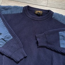 Vintage Eddie Bauer Men's L Pullover Ribbed Crew Sweater Fisherman Navy Cotton