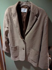 OAK  FORT Women  s Brown Beige Houndstooth Blazer Lined Button Short S/P