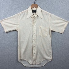 Vintage JCPenney Shirt Mens Medium Cream Geometric 70s Disco Dagger Collar Thin
