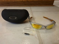 Oakley Half Jacket 2.0 Silver Frame Fire Iridium Lens OO9144-02 Orange Icons Ear