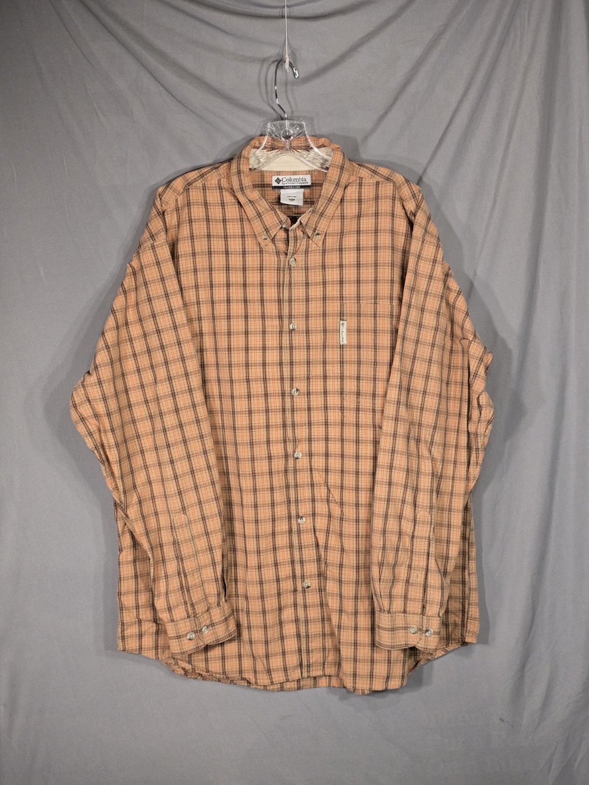 Columbia Sportswear Plaid Button Down Shirt Mens XXL Orange Long Sleeve Cotton