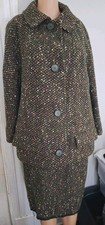 Jaeger London Vintage Blazer and Skirt Set, Tweed Wool, Green, L/XL and 14