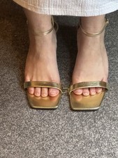 Gold Kitten Heel Ankle Strap Evening Sandals New