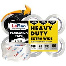 6 Rolls Heavy Duty Clear Packing Tape Dispenser 2.36 Inch x 66 Yd 2.8 Mil