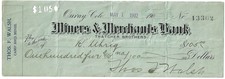 Cheque bancario COLORADO 1902 💲 Banco de mineros y comerciantes CAMPAMENTO MINAS DE AVES Thos. Walsh