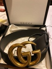 GG Marmont BlackGUCCl Leather Belt Gold Logo - Authentic