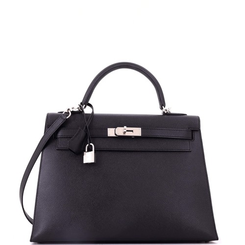Hermes Kelly Handbag Black Epsom with Palladium Hardware 32